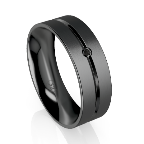 The Black Zirconium Grooved Black Diamond Wedding Ring – KAVALRI - Main Image