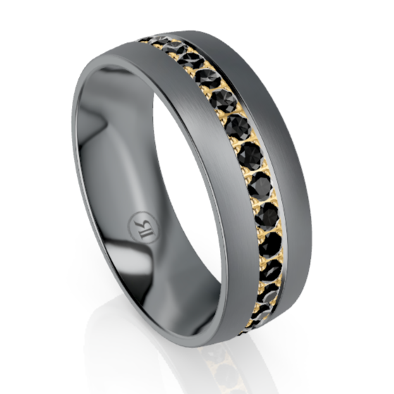 Tantalum and Gold Stripe with Black Diamond Wedding Ring – KAVALRI