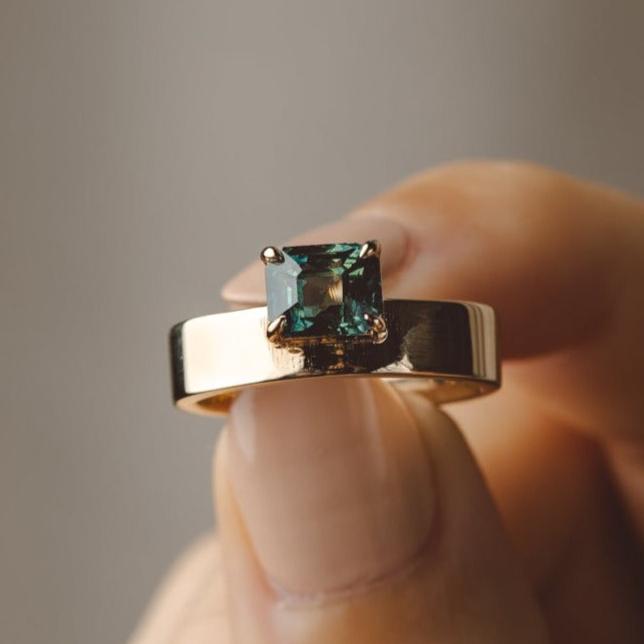 Flat Band Emerald Cut Australian Sapphire Engagement Ring – KAVALRI