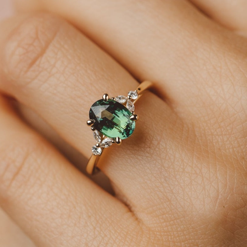 Blair Oval Madagascan Teal Sapphire Engagement Ring – KAVALRI