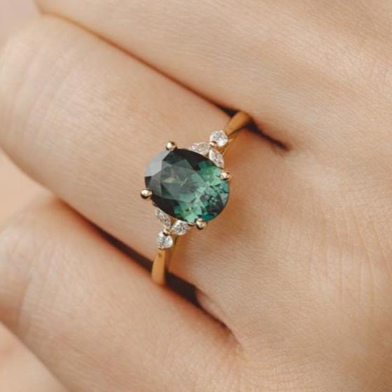 Blair Oval ct Australian Green Teal Sapphire Engagement Ring