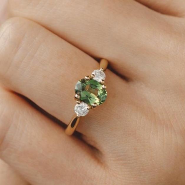 Charlotte Oval ct Australian Light Green Sapphire Engagement