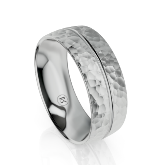 White Gold Hammered Mens Wedding Ring – KAVALRI