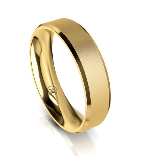 Bevelled Edge Comfort Fit Wedding Ring (AS) Yellow Gold – KAVALRI