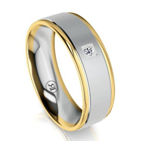 The Kingsley Two Tone White Gold Centered Diamond Mens Wedding