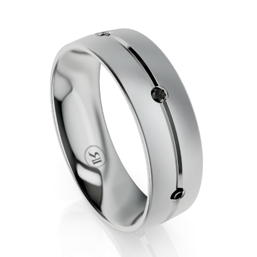 Platinum Centre Groove Wedding Ring with Black Diamonds – KAVALRI