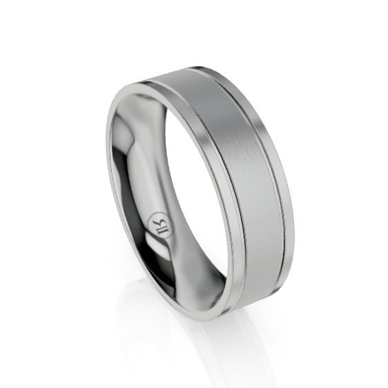 The Winchester Flat Edged Grooved Palladium Wedding Ring