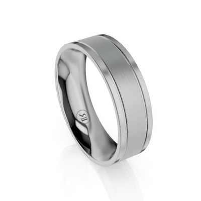 The Winchester Flat Edged Grooved Palladium Wedding Ring