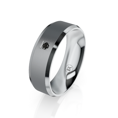 The Henry Tantalum & Platinum Wedding Ring with Black Diamond