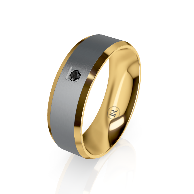 The Henry Tantalum & Gold Wedding Ring with Black Diamond