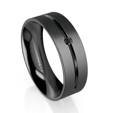 The Black Zirconium Grooved Black Diamond Wedding Ring