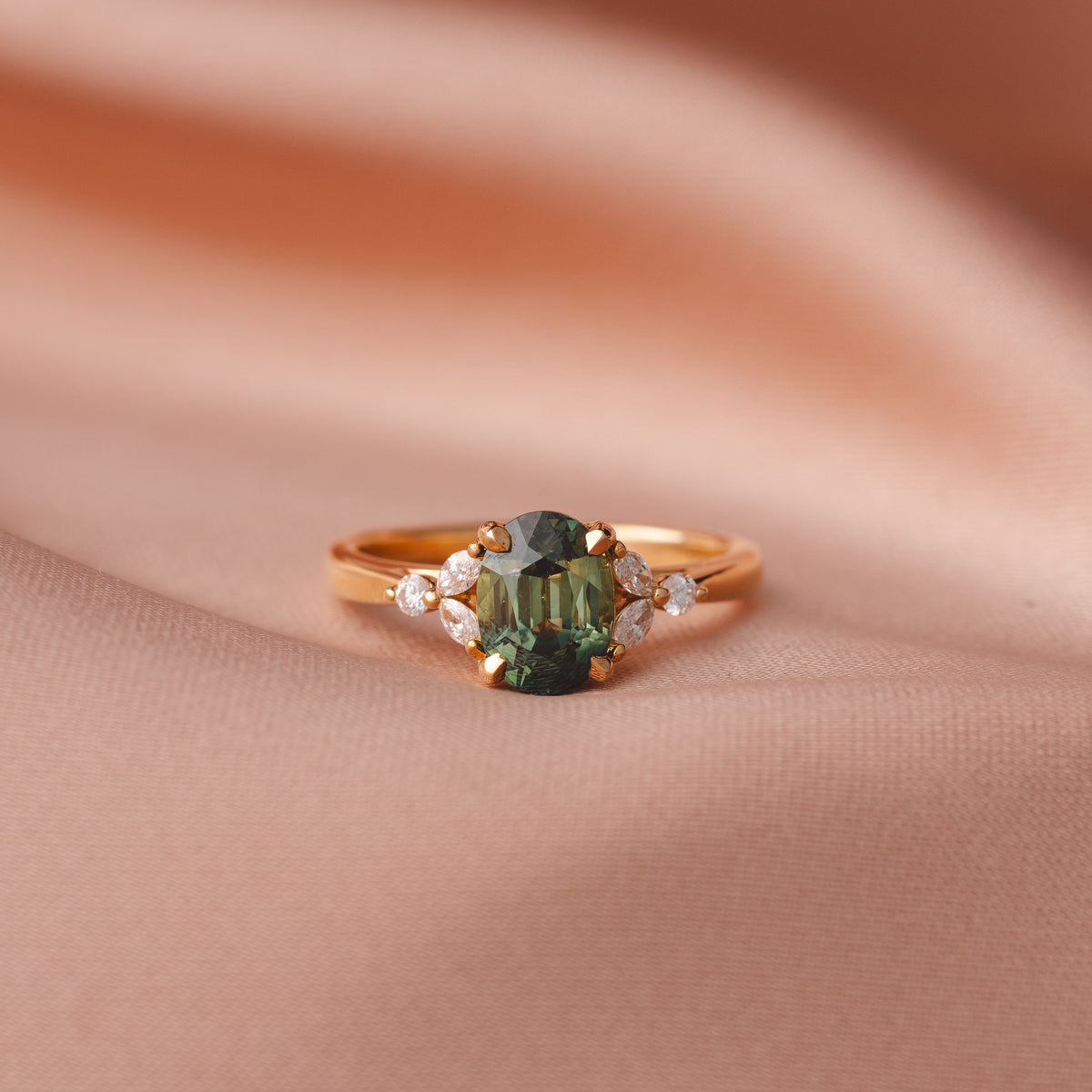 Blair Oval 2.02ct Bluish Green Madagascan Sapphire Engagement Ring
