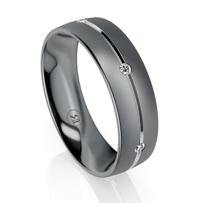 Tantalum & Platinum Striped Wedding Ring with White Diamonds