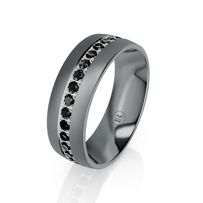 Tantalum and Platinum Stripe with Black Diamond Wedding Ring