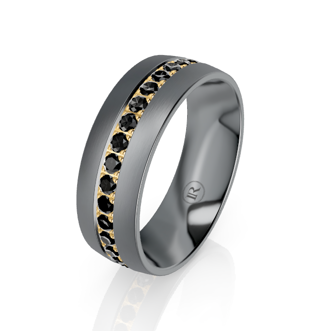 Tantalum and Gold Stripe with Black Diamond Wedding Ring