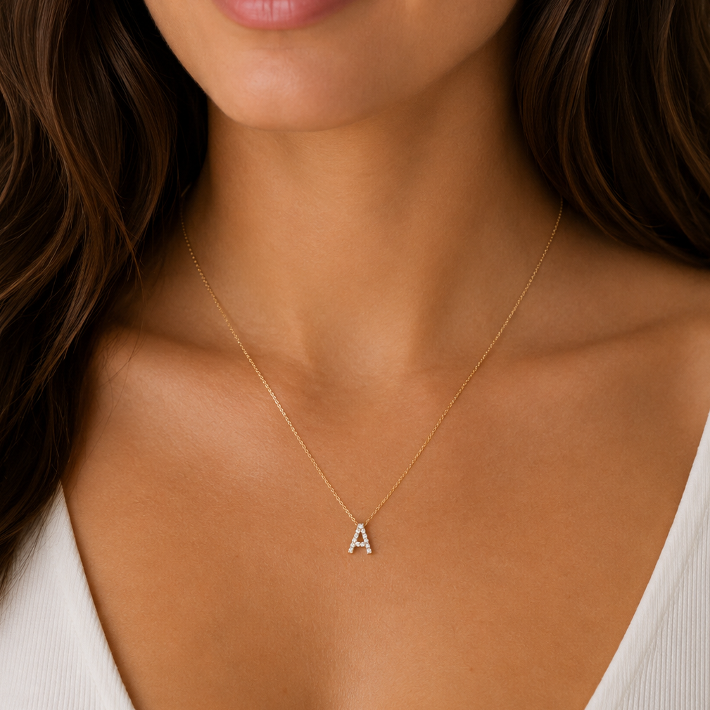 Diamond Initial Gold Necklace A-F