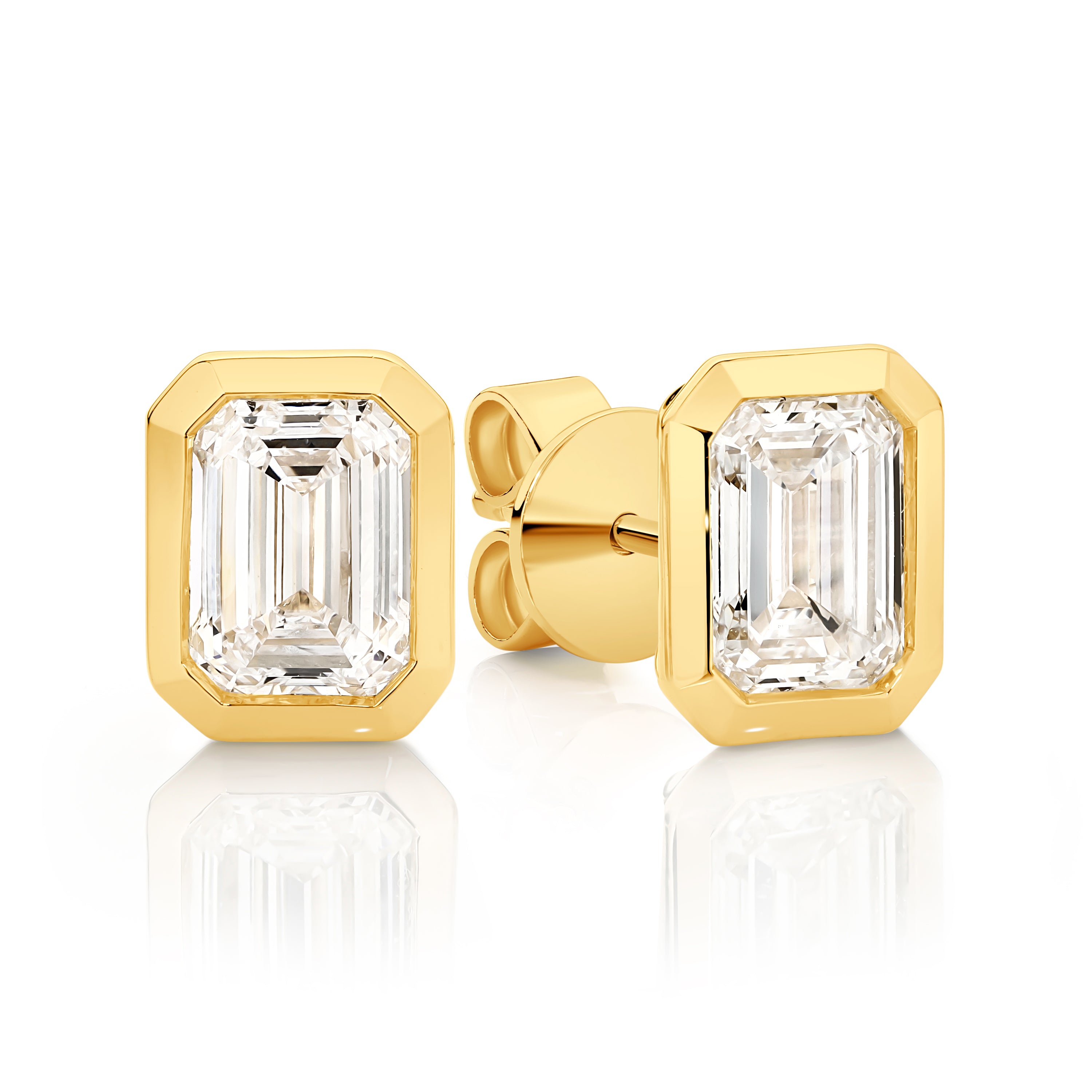 Lumina Emerald Cut Bezel Diamond Earrings
