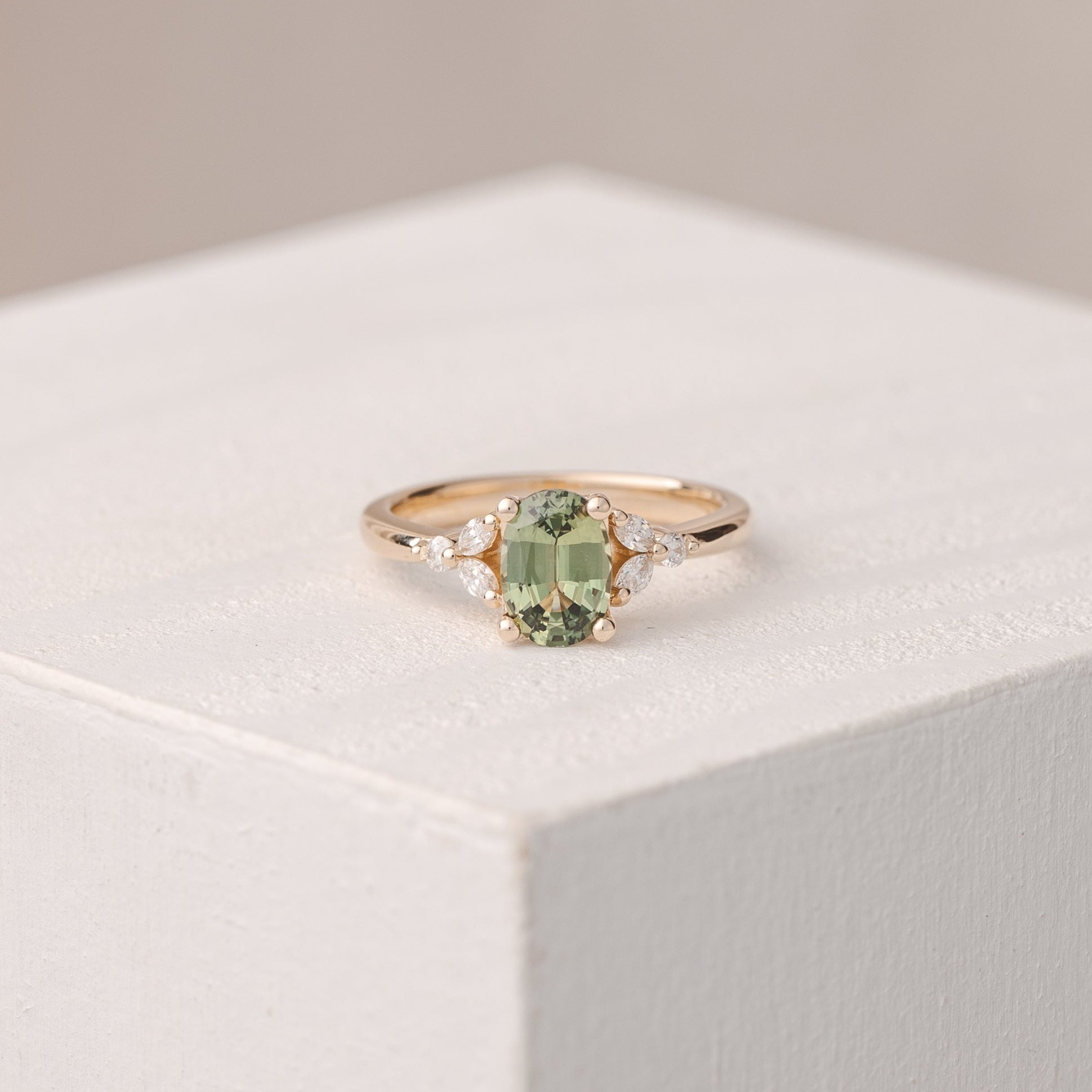 Poppy 1.52ct Oval Green Australian Sapphire Engagement Ring