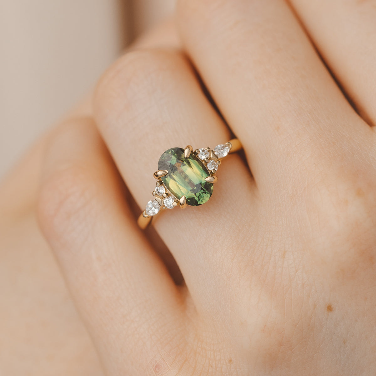 Holly 2.46 ct Oval Parti Green Australian Sapphire Engagement Ring