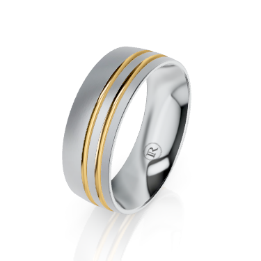 The Ludlow Cobalt Chrome and Dual Grooved Gold Wedding Ring