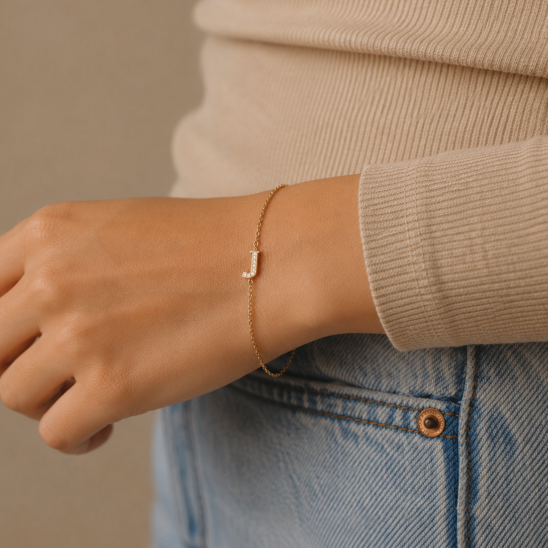 Initial Diamond Gold Bracelet -J - L