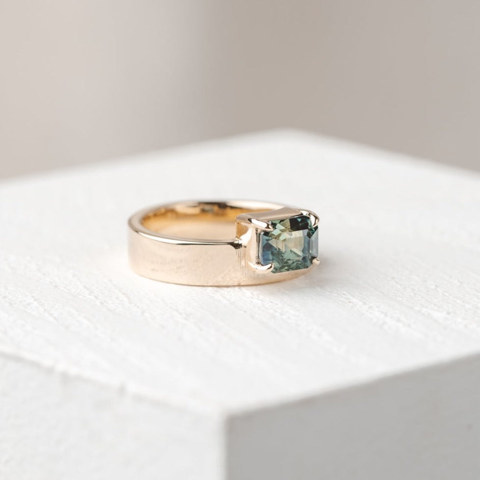 Flat Band Emerald Cut Australian Sapphire Engagement Ring – KAVALRI