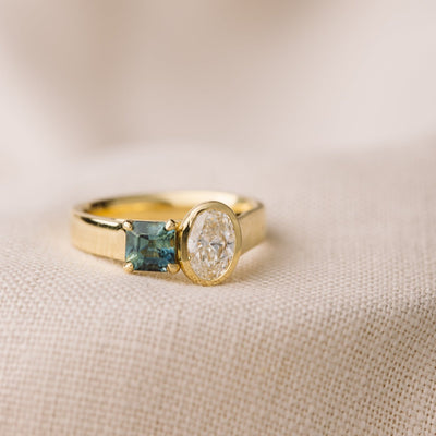 Audrey Oval Lab Diamond and Asscher Australian Sapphire Engagement Ring