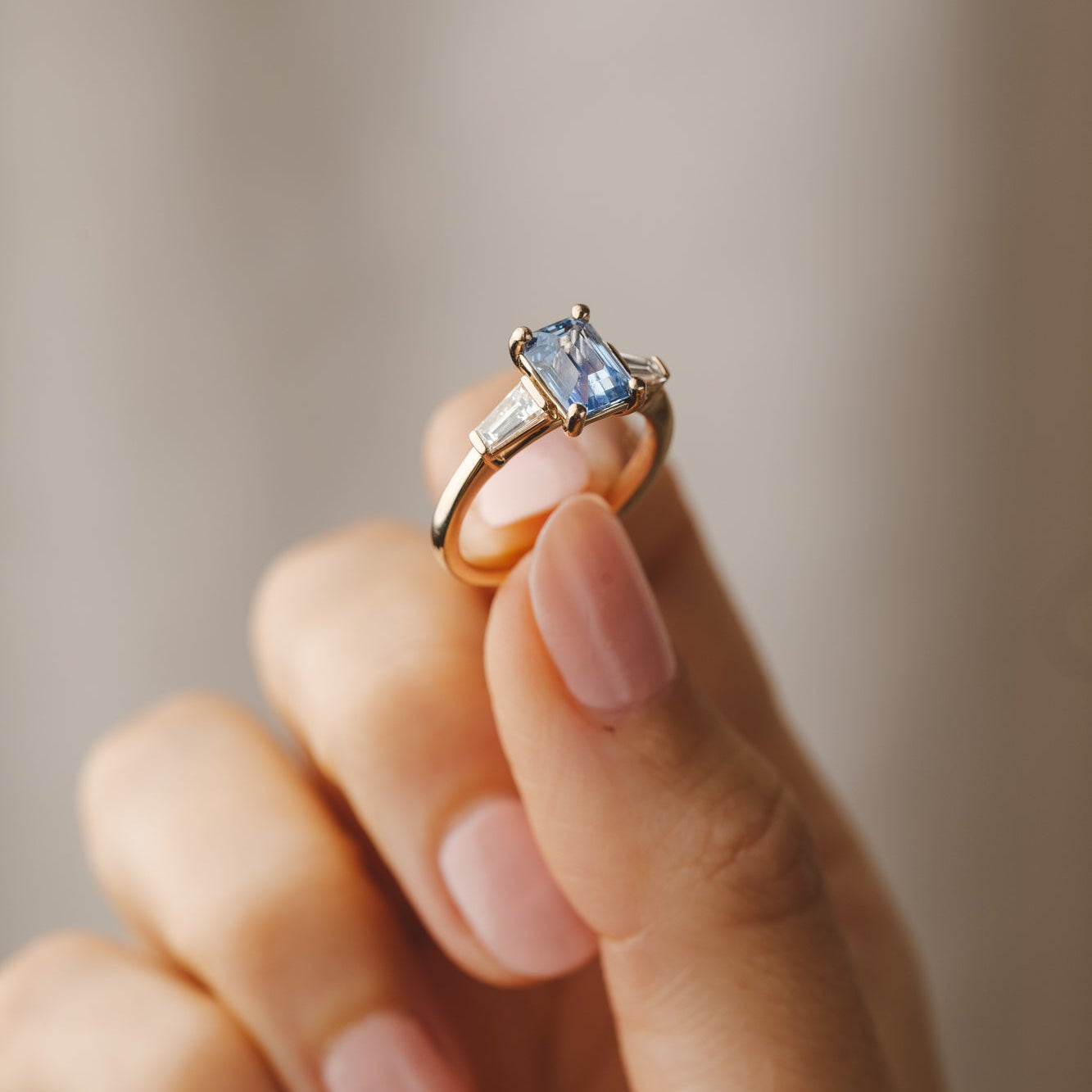 Grace Blue Ceylon Emerald Cut Sapphire and Lab Diamond Ring – KAVALRI