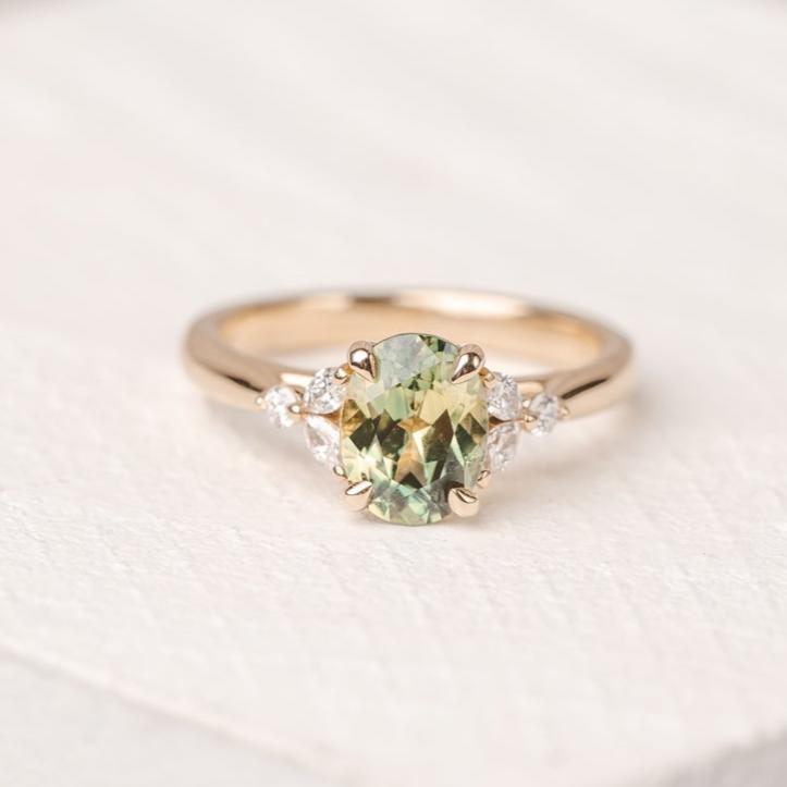 Blair 1.58 ct Oval Parti Yellow Green Australian Sapphire Engagement Ring