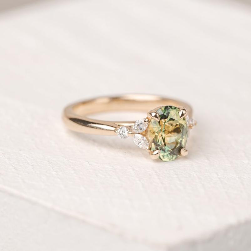 Blair 1.58 ct Oval Parti Yellow Green Australian Sapphire Engagement Ring