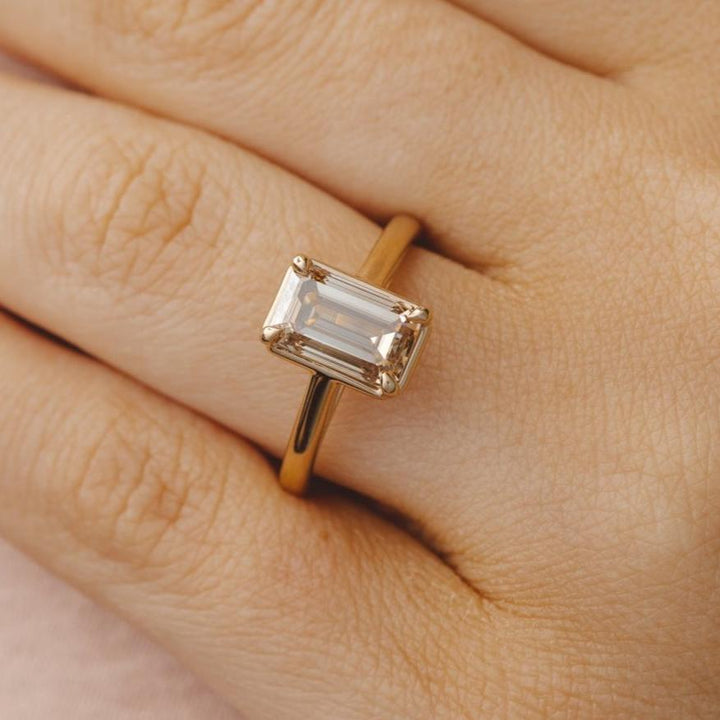 Hazel ct Emerald Cut Natural Champagne Diamond Ring – KAVALRI