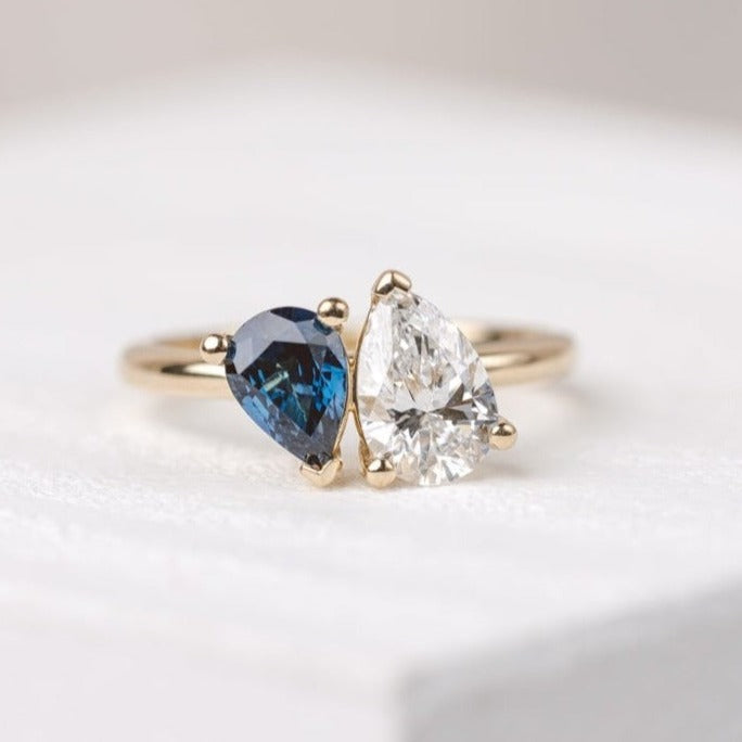 Lara Toi et Moi Pear Blue Sapphire and Lab Diamond Ring – KAVALRI