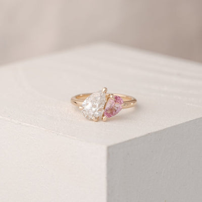 Lara Toi et Moi Pear Green Sapphire and Lab Diamond Ring