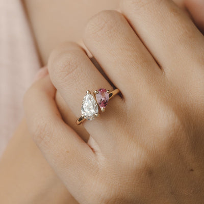 Lara Toi et Moi Pear Green Sapphire and Lab Diamond Ring