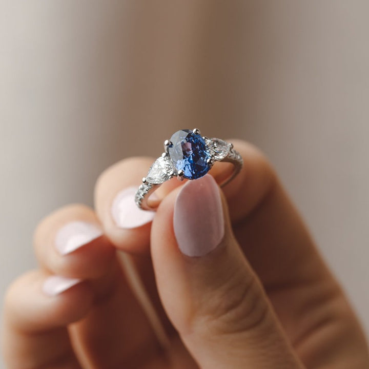 Trilogy Ceylon Sapphire and Diamond Engagement Ring