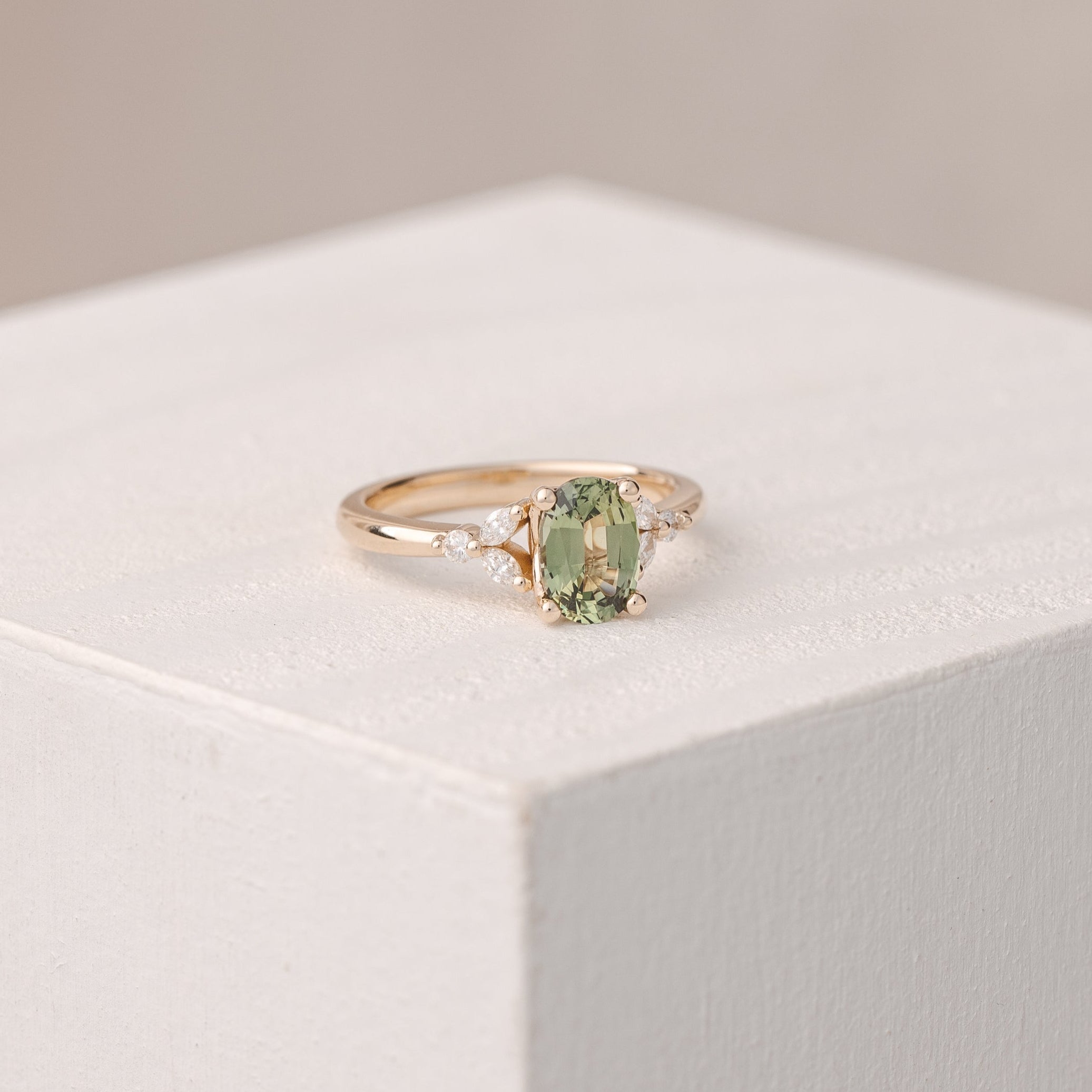 Poppy 1.52ct Oval Green Australian Sapphire Engagement Ring