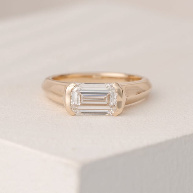 Emerald Lab Grown Half Bezel Signet Lab Diamond Engagement Ring