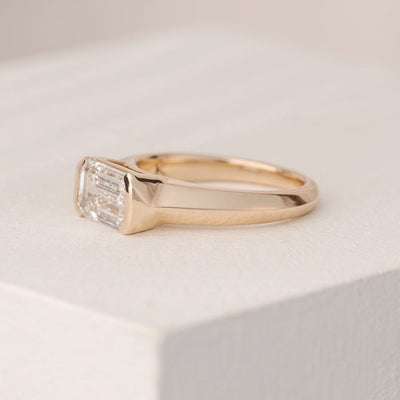 Emerald Lab Grown Half Bezel Signet Lab Diamond Engagement Ring