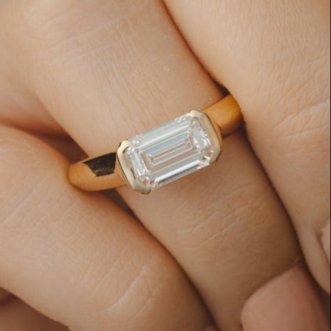 Emerald Lab Grown Half Bezel Signet Lab Diamond Engagement Ring