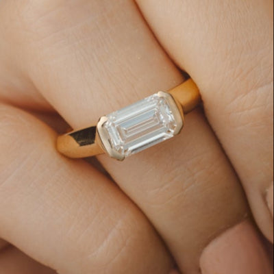 Emerald Lab Grown Half Bezel Signet Lab Diamond Engagement Ring