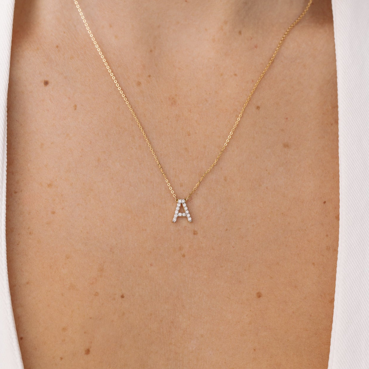 Diamond Initial Gold Necklace A-F
