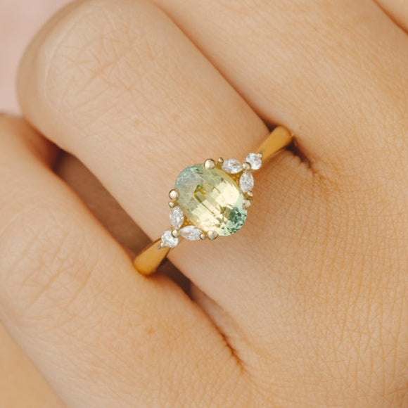Blair Oval 2.05 ct Madagascan Green Yellow Sapphire Engagement Ring