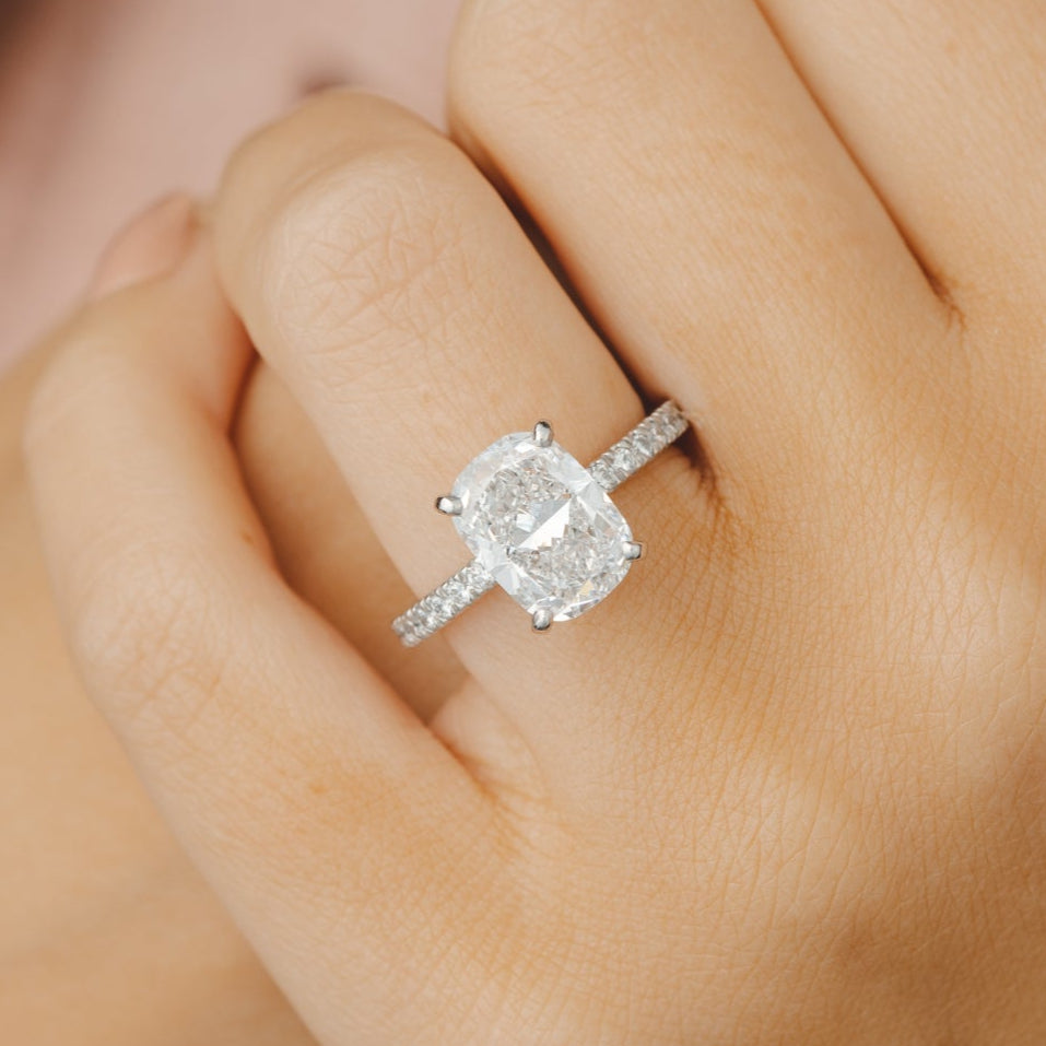 Alyssa 3.67 ct Elongated Cushion Lab Grown Diamond Ring and Alyssa Wedding Band
