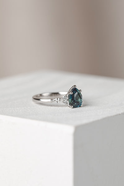 Willow Platinum Teal Pear Sapphire Engagement Ring