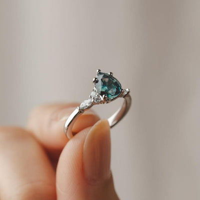 Willow Platinum Teal Pear Sapphire Engagement Ring