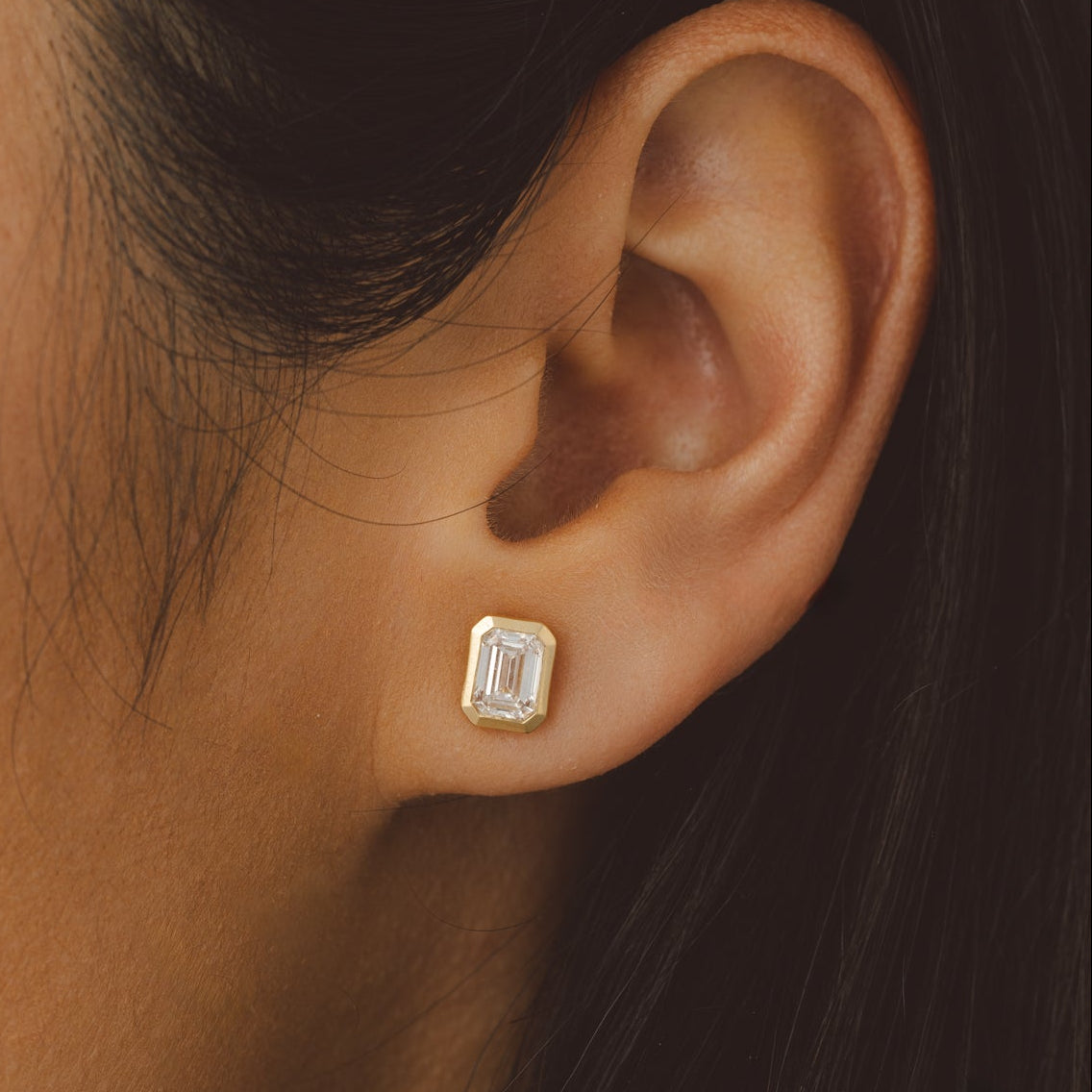 Lumina Emerald Cut Bezel Diamond Earrings