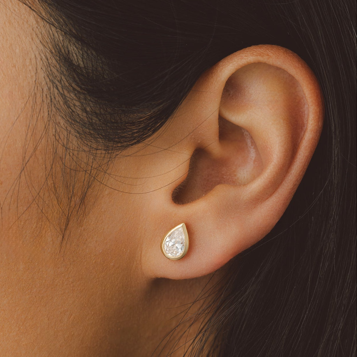 Lumina Pear Bezel Diamond Earrings