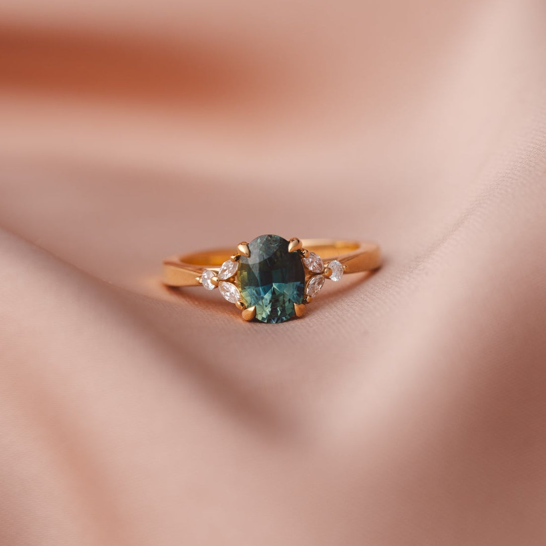Blair 1.87ct Oval Madagascan Blue Green Sapphire Engagement Ring