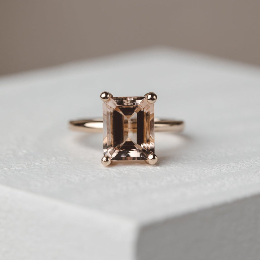 Morganite Emerald Cut Engagement Ring – KAVALRI - Main Image