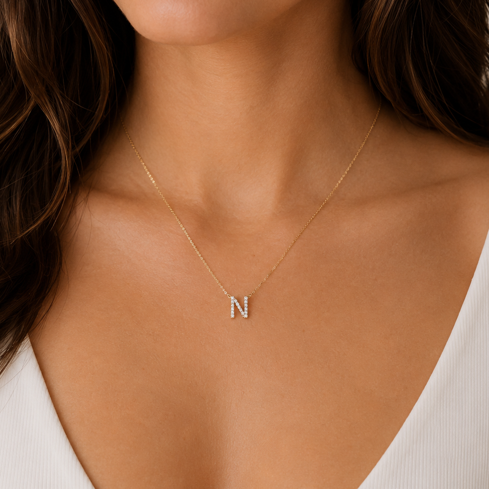 Diamond Initial Gold Necklace N-T